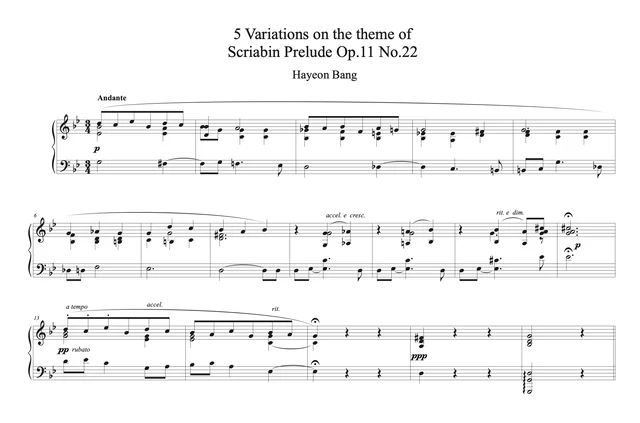 5 Variations on a Theme of Scriabin (2016), score excerpt